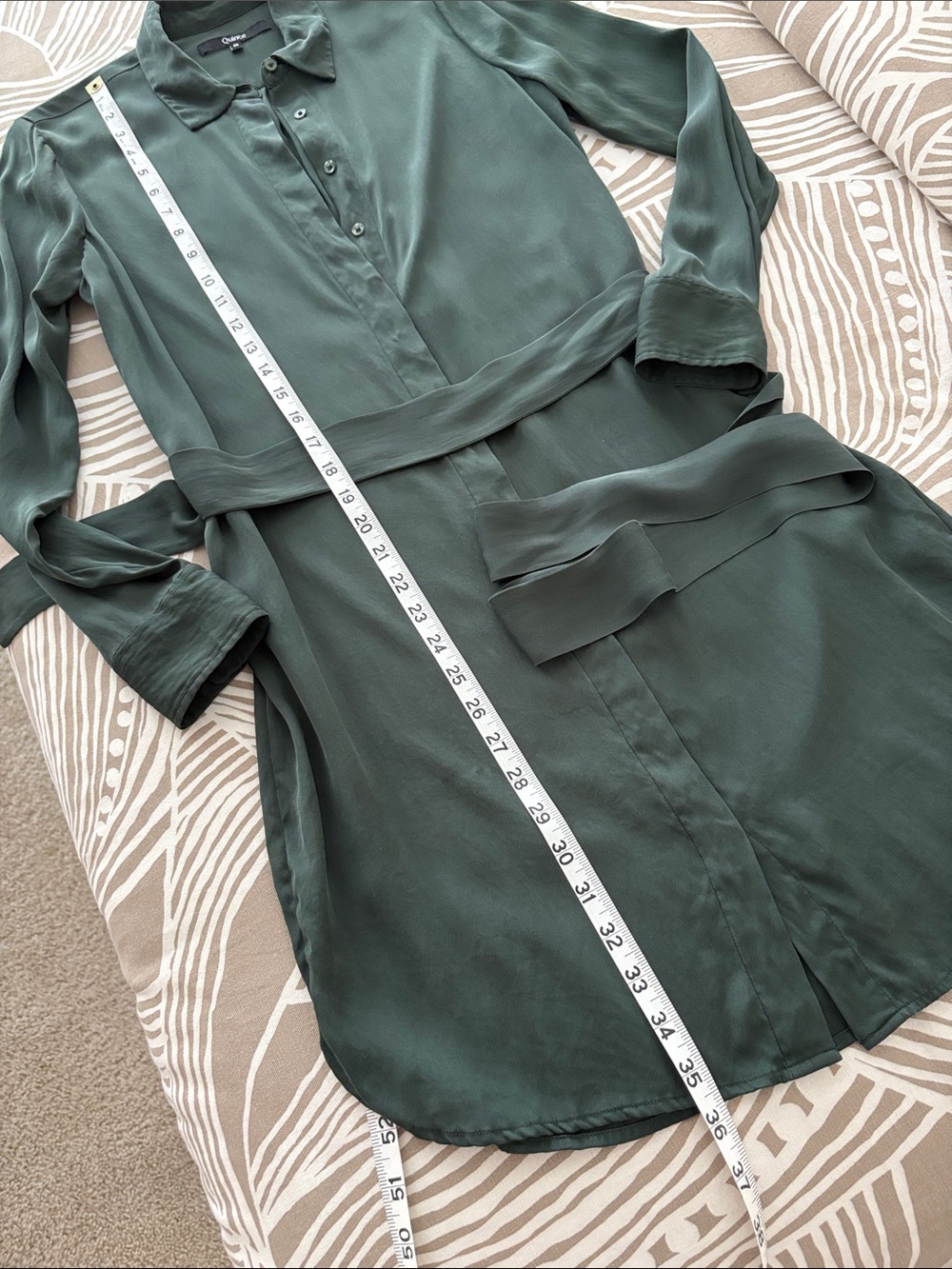 QUINCE forest green silk shirt dress - Picture 11 of 11